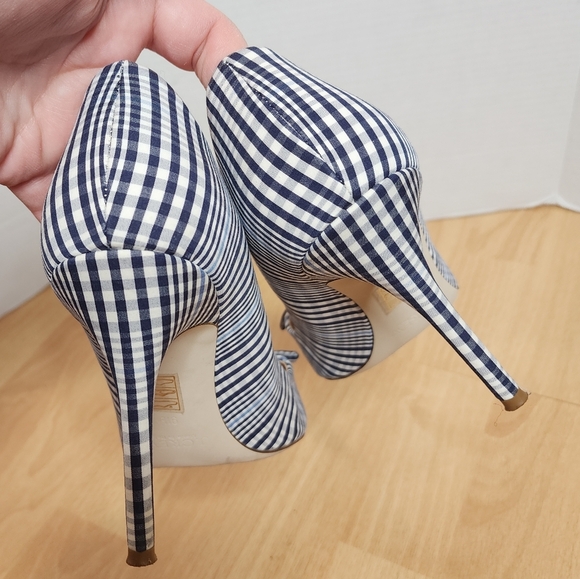 J. Crew Blue White Plaid Bow Pump Pointed Toe Heels Size 9.5 - Picture 12 of 16